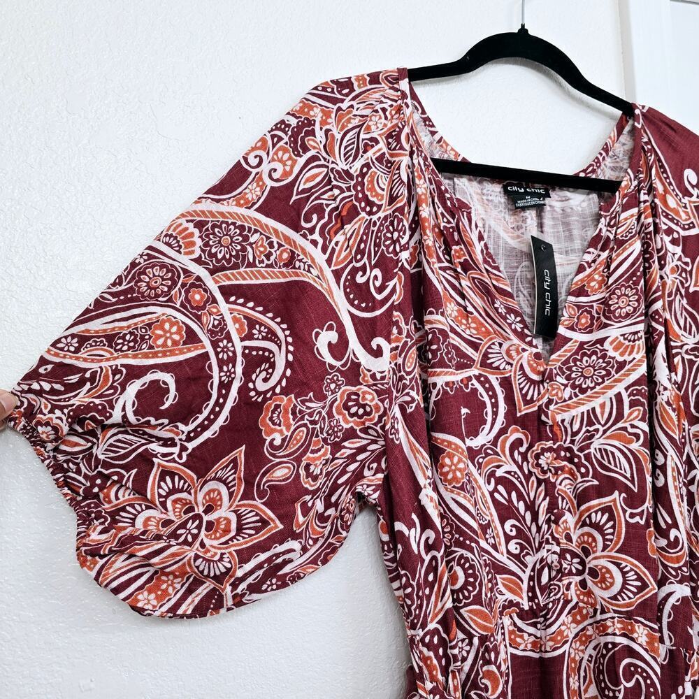 NWT Women's Plus Size 18 Paisley Charm Maxi Dress Marsala Red Puff Sleeve Boho - Picture 8 of 13